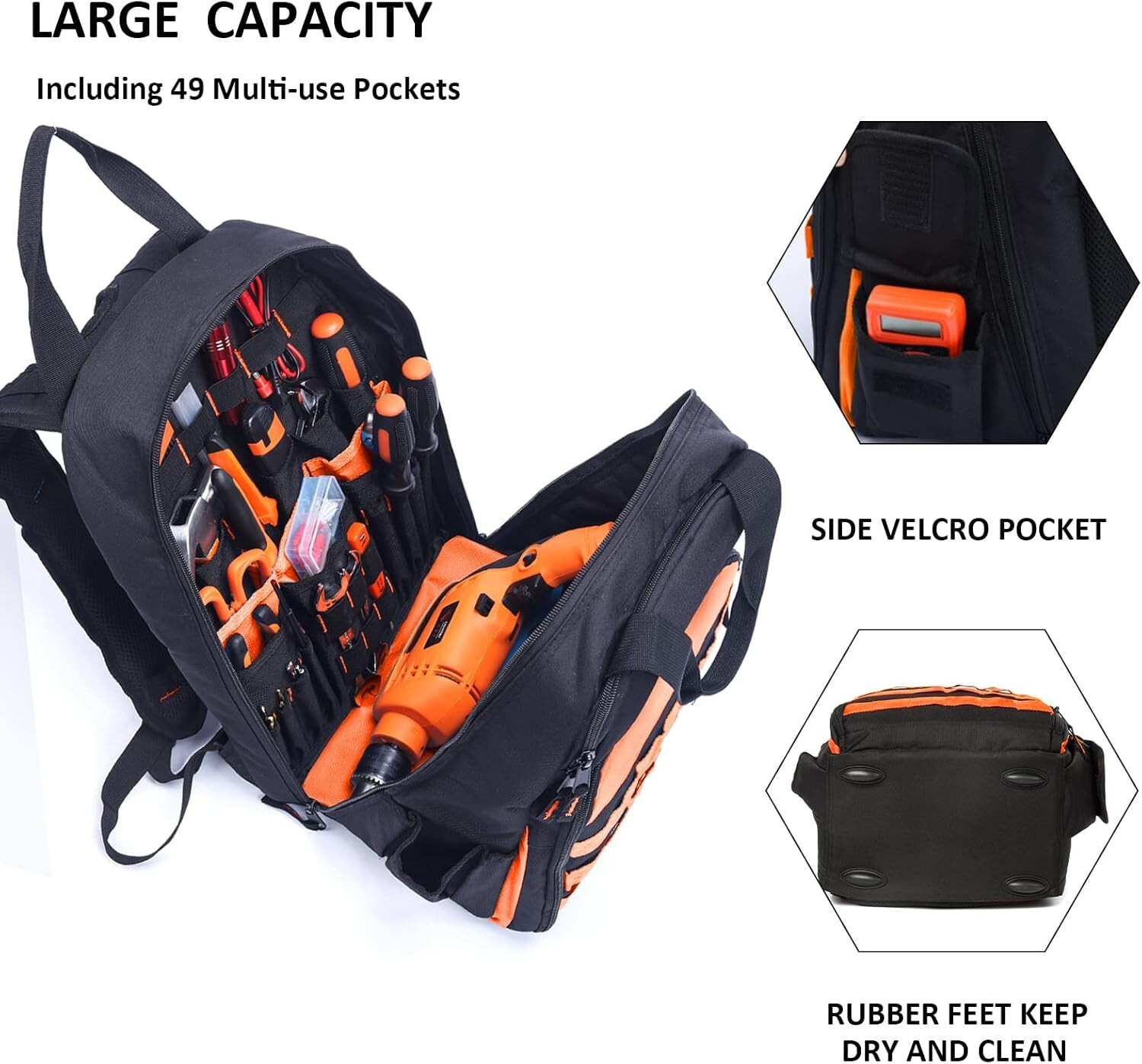 Multi-Use Tool Bag Backpack – 16» for Electrician & Construction Professionals
