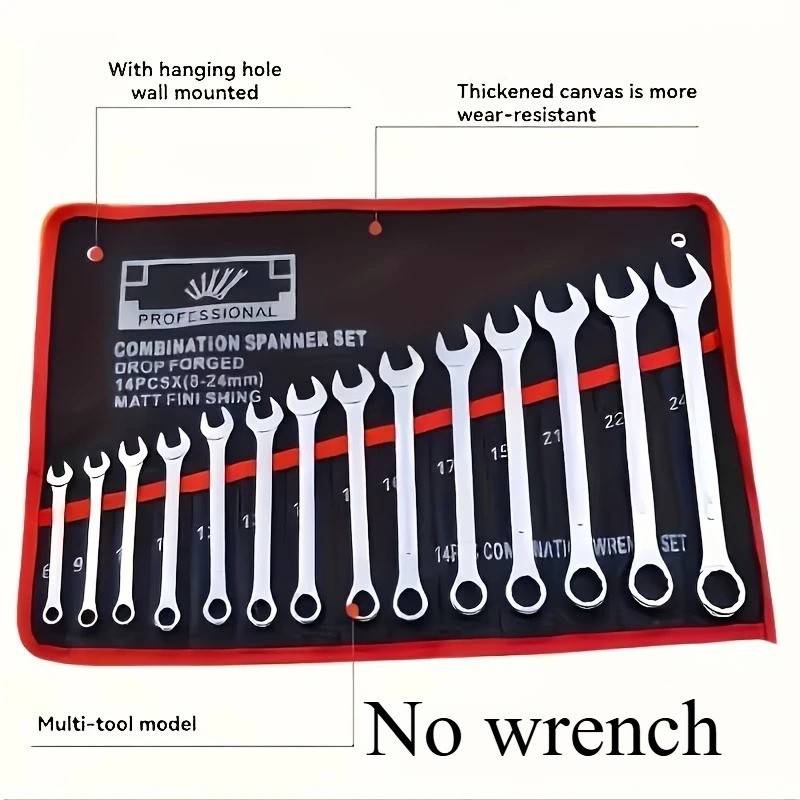 Portable 14-Pocket Tool Roll Up Bag Durable Wrench Organizer for Garage Workshop