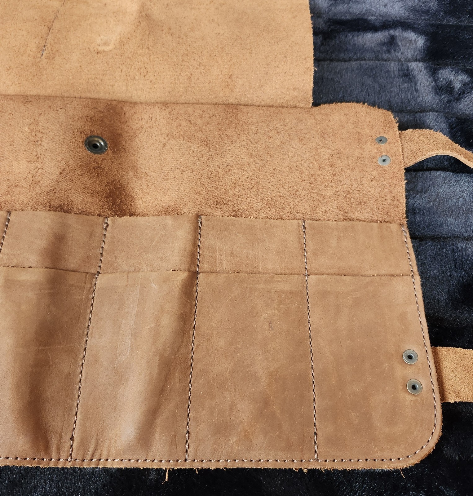 Hide & Drink Rustic Small Suede Tool Roll Up Bag 14 Slots and Pouch 14″ × 9″