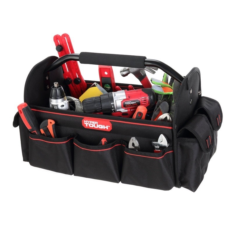 16 inch Open Tool Tote Heavy Duty Tool Bag W/ 20 Pockets & Steel Handle New