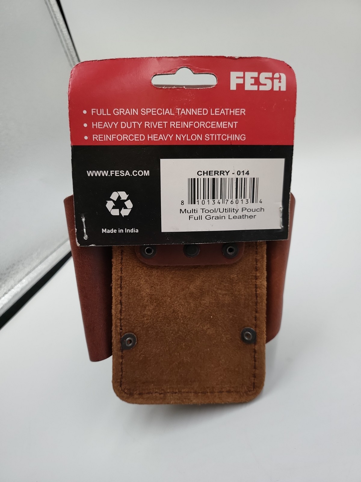 FESA Small Leather Tool Pouch, Heavy Duty, 5-Pocket, Hammer Loop, Cherry