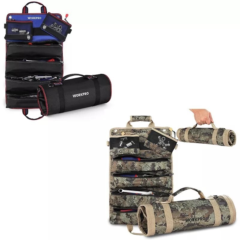 WORKPRO NEW Black/Camo Roll Up Tool Bags 6 Pockets with Detachable Tool Pouches