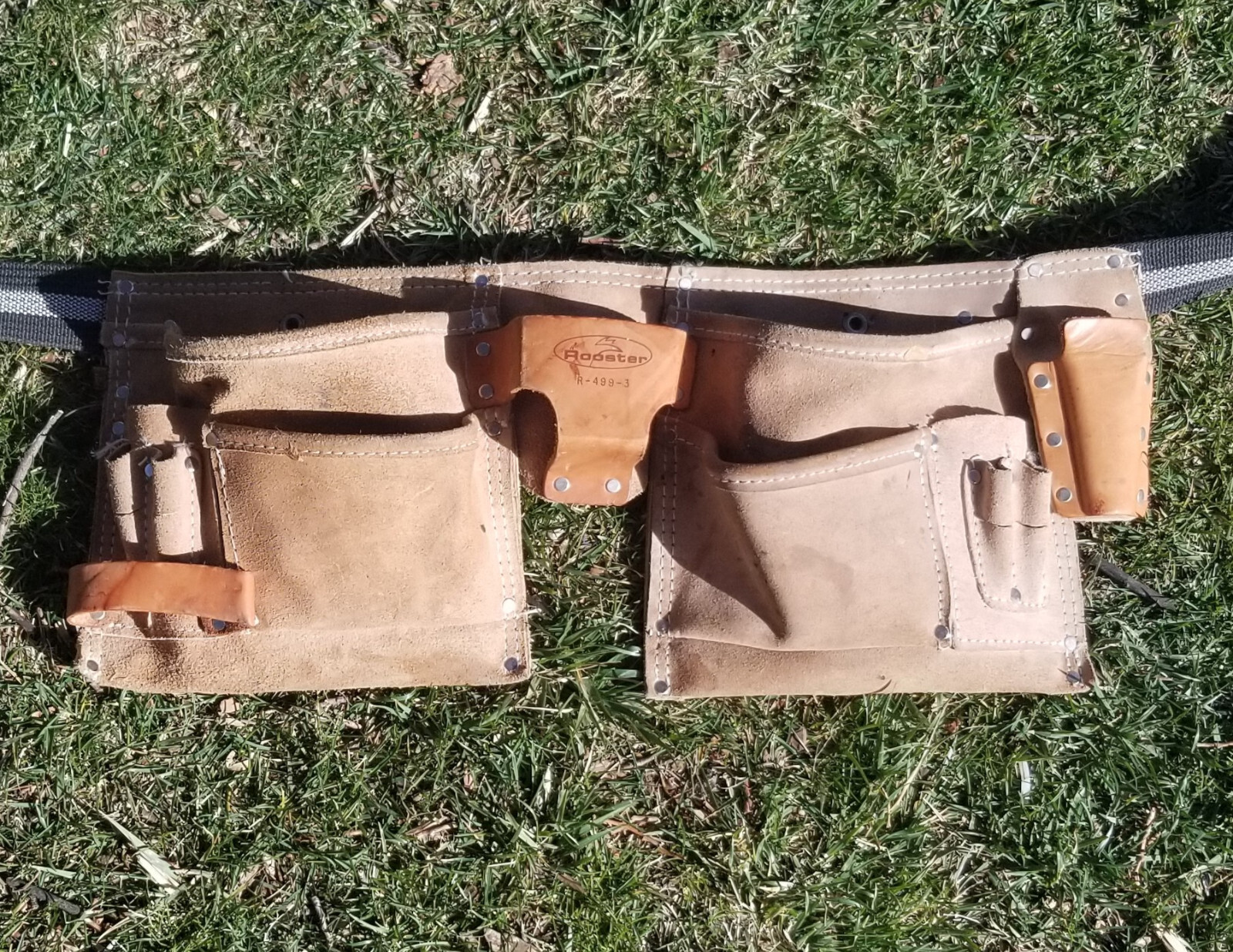 Leather Tool Belt / Rooster R 499-3 / 2 Pockets / Adjustable Strap