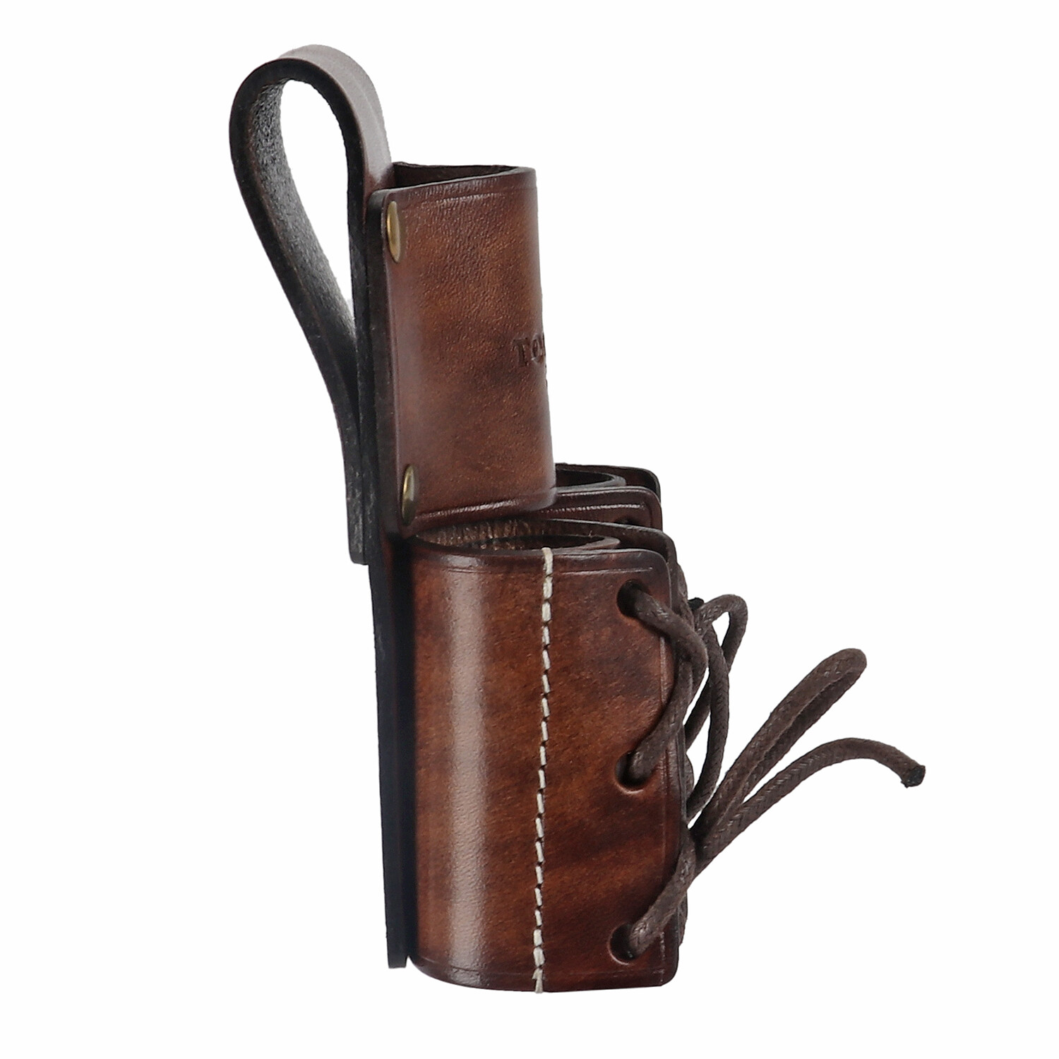 TOURBON Genuine Leather Double Bull Pins Holder Spud Wrench Carrier Tools Sheath