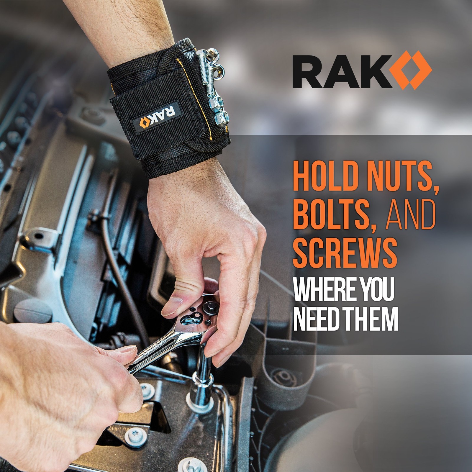 RAK Magnetic Wristband for Tools – Premium Tool 1680 Ballistic Nylon, Black