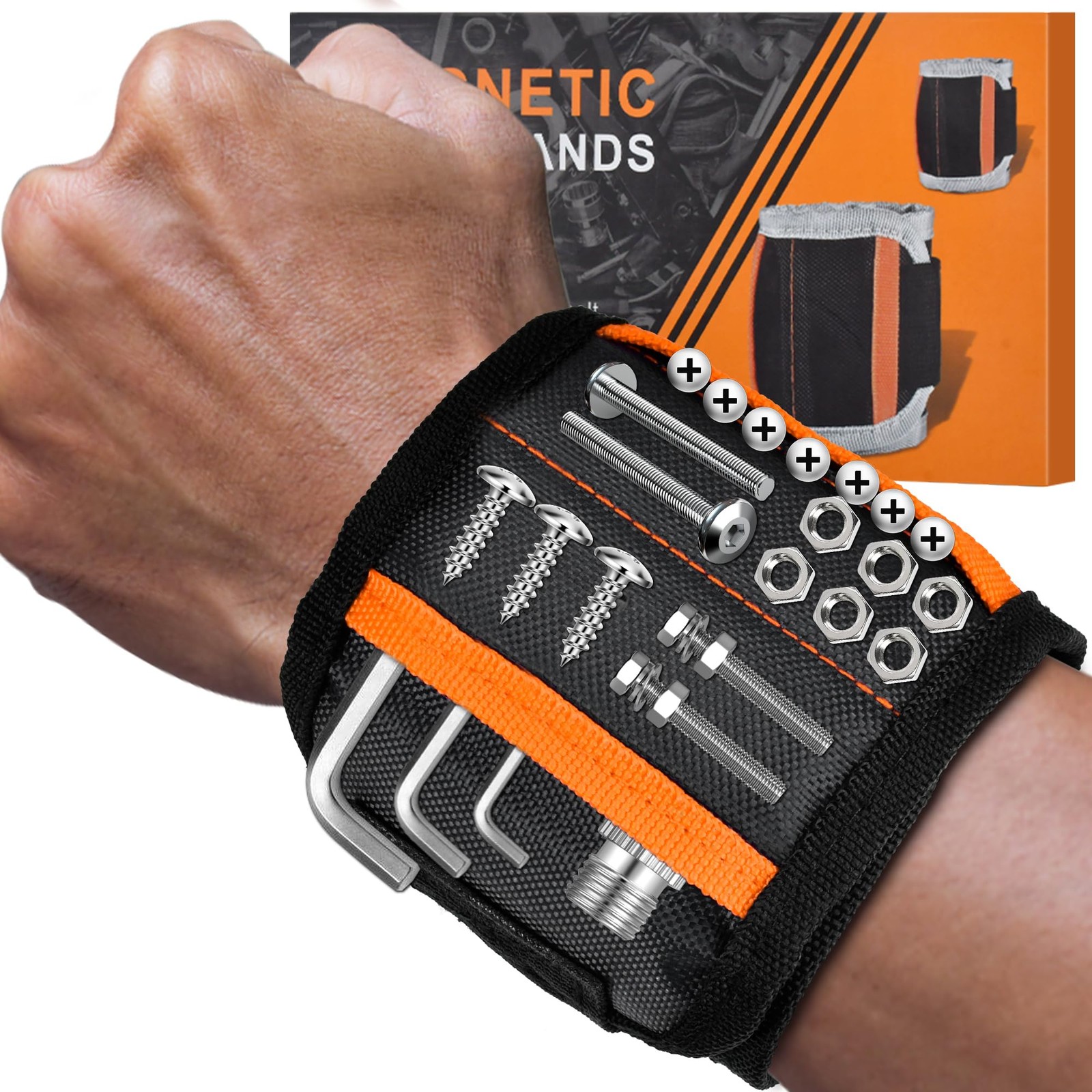 Magnetic Wristband Fathers Day Gifts for Men Dad – Tools Black with Orange