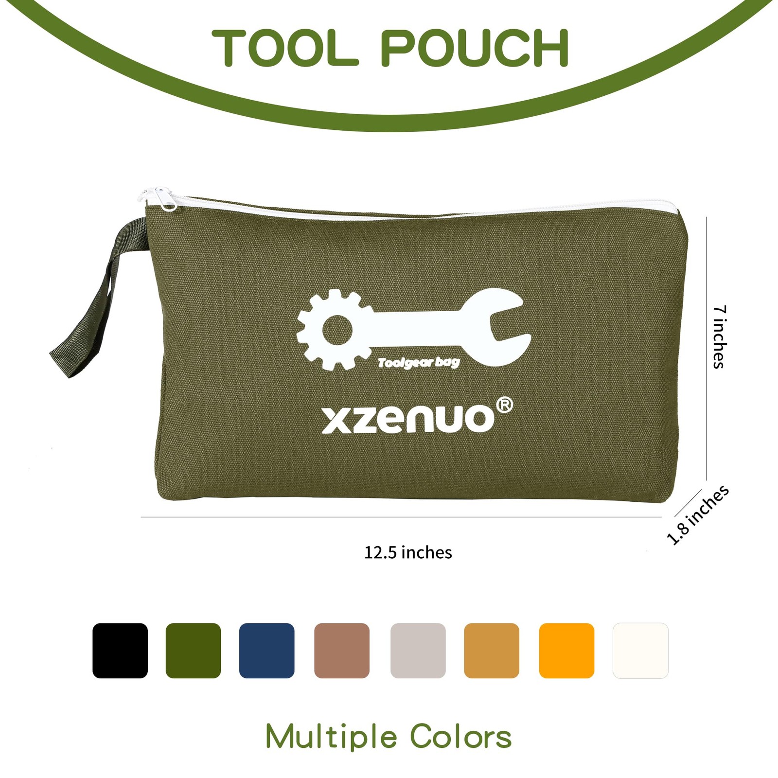 Xzenuo Small Tool Bag, 16oz 12 inch Pouches with 12.5 inches, Green