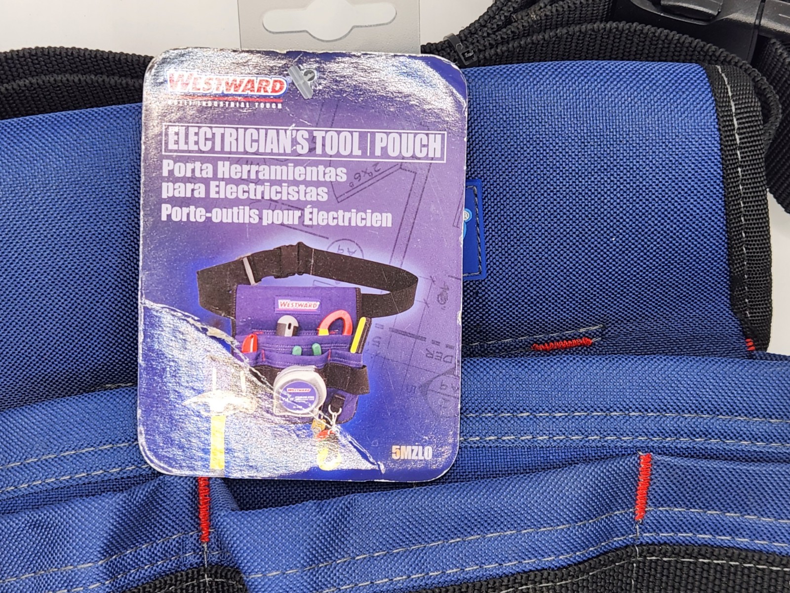 Westward 5MZL0 Electricians Tool Pouch w/Belt~600D Polyester~4 Pockets