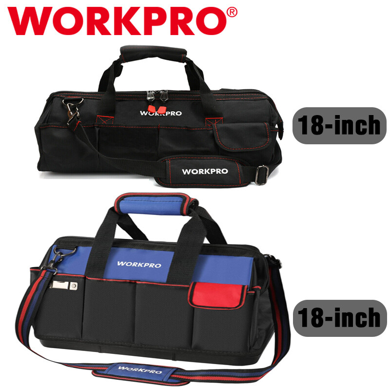 WORKPRO 18» Tool Bag Zipper Wide Mouth Open Top Tool Organizer Case Black/Blue