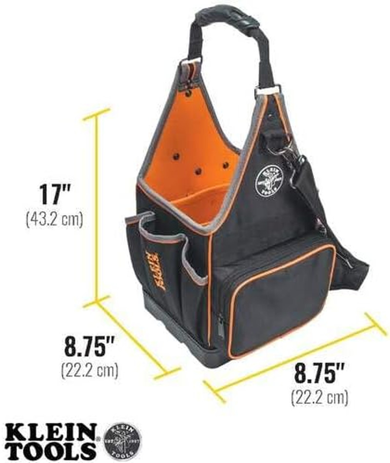17″ Electricians Tool Tote, 20 Pockets, Black, Orange