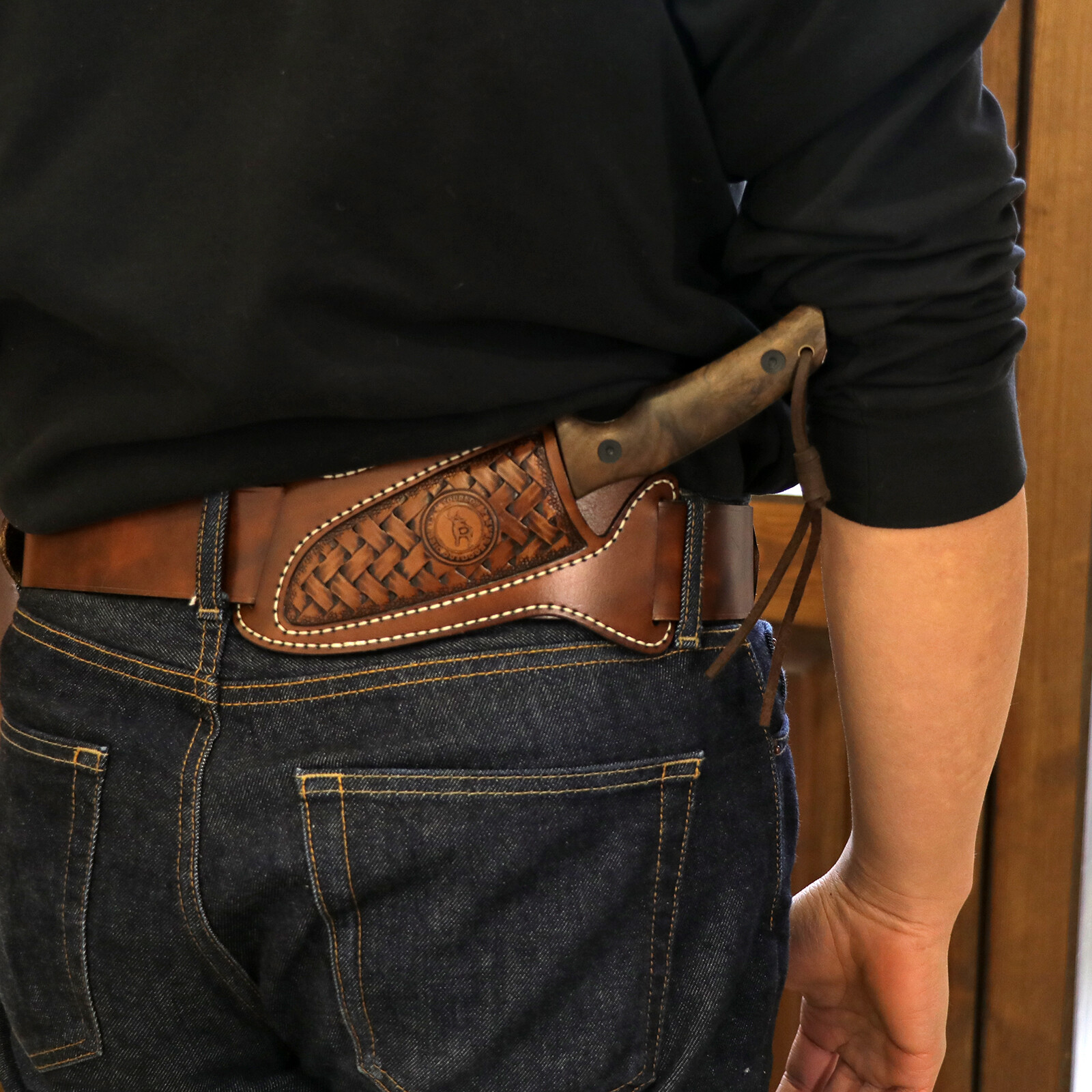 TOURBON Slanted Pancake Knife Sheath Fixed Blade Belt Holster Hunting Camping