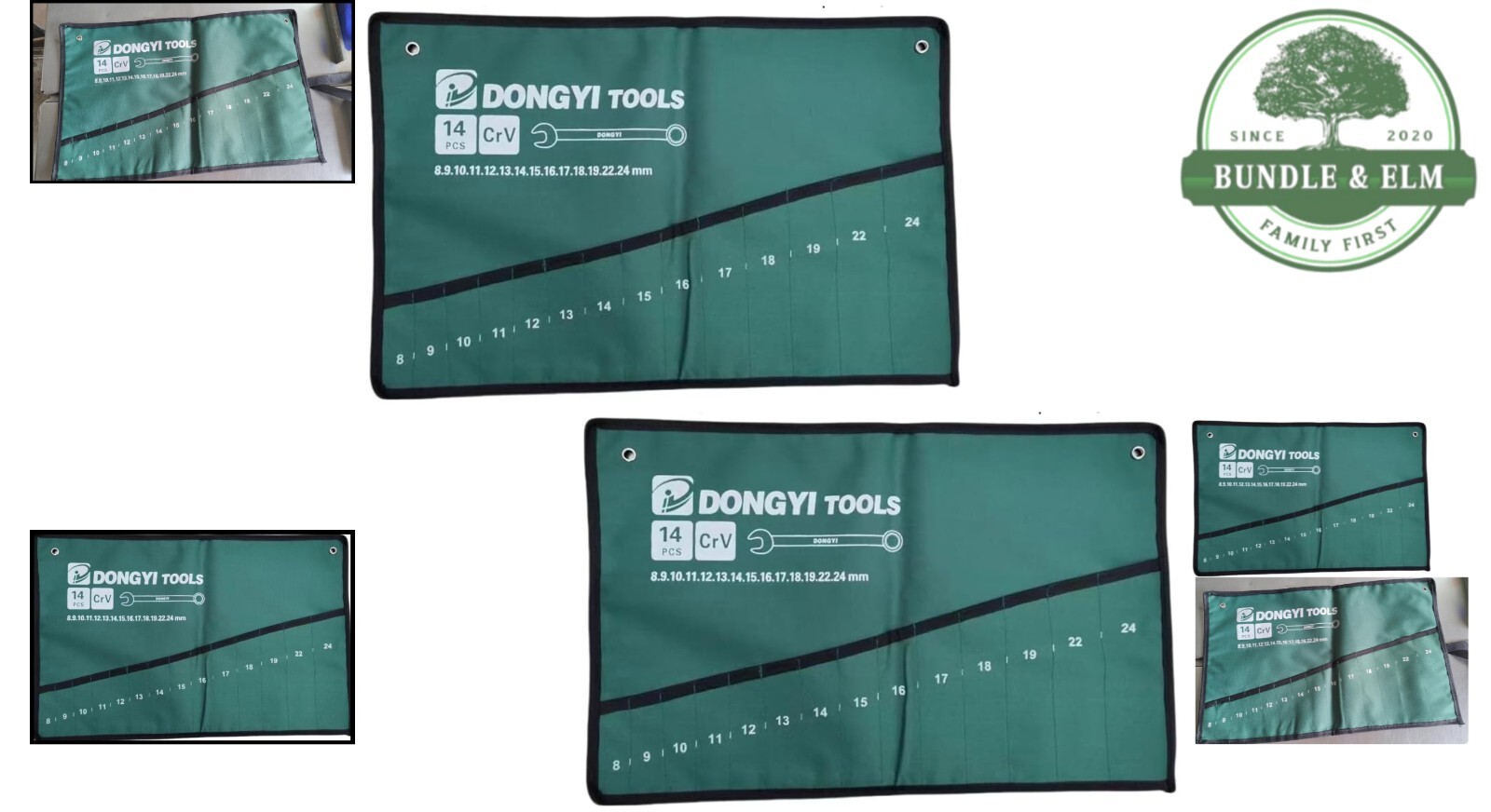 Canvas Wrench Roll Up Pouch Set 14 Pocket Tool Organizer for Metric Wrenches
