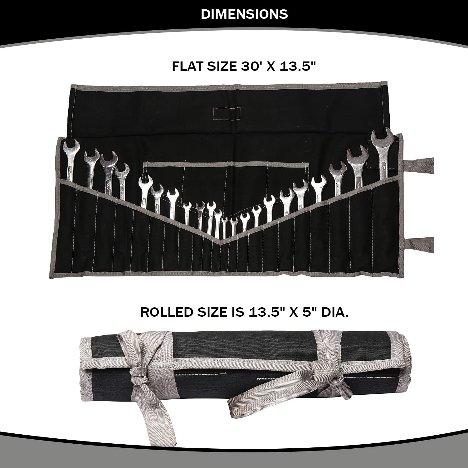 26 Pocket Wrench Roll-Up Pouch Organizer – SAE & Metric Tool Bag – Waterproof…