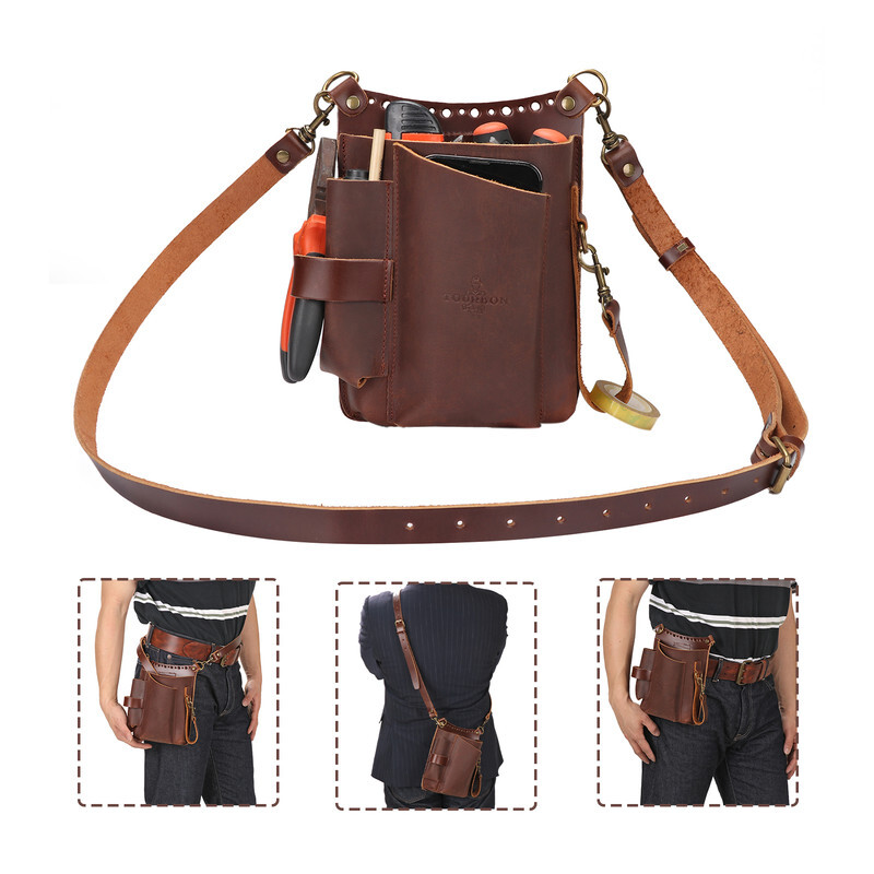 Tourbon Leather Barber Tool Crossbody Bag Hair Scissors Comb Brush Clippers Bag