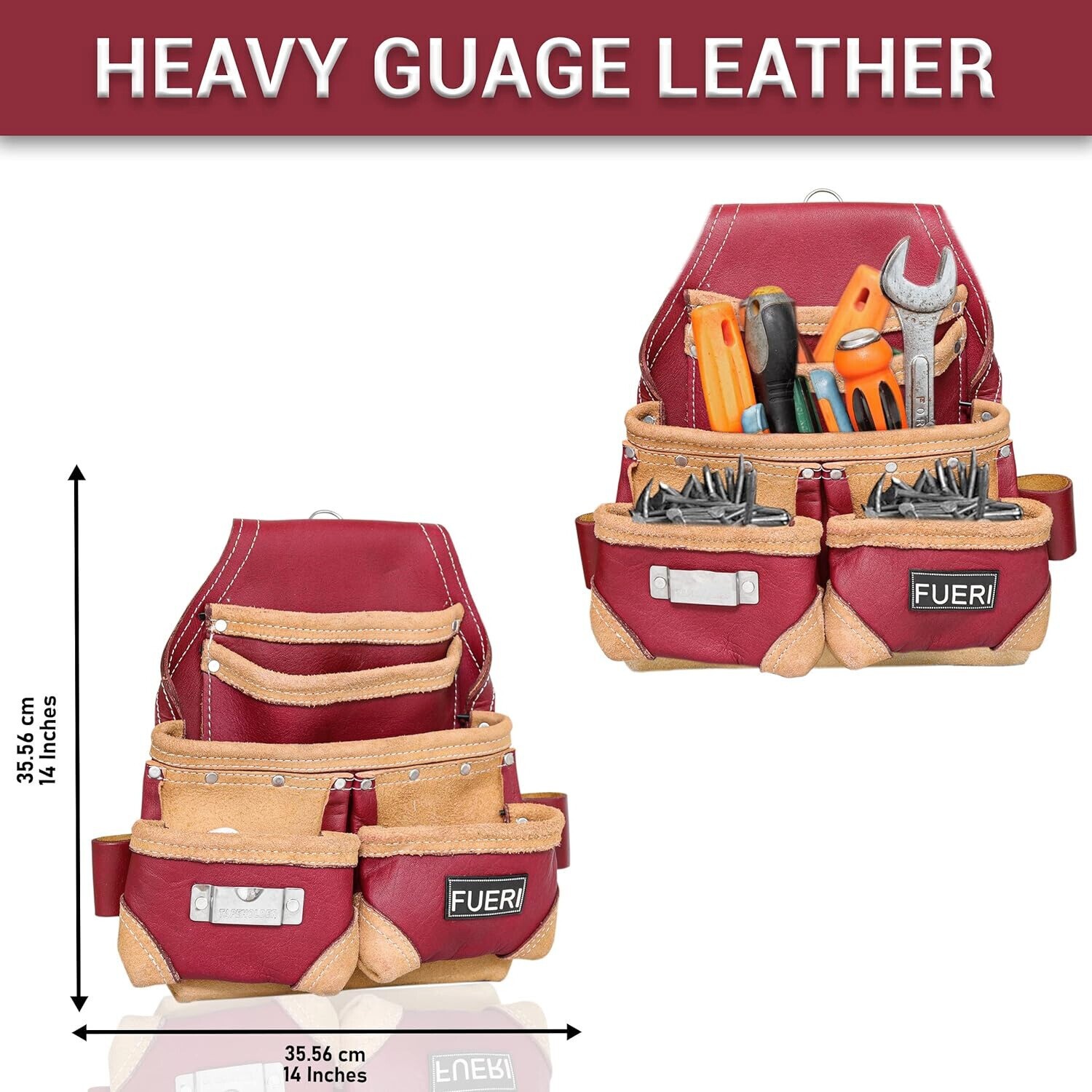 Leather Tool Belt Carpenter Electrician Construction Framer Pouch 16 Pocket Bag