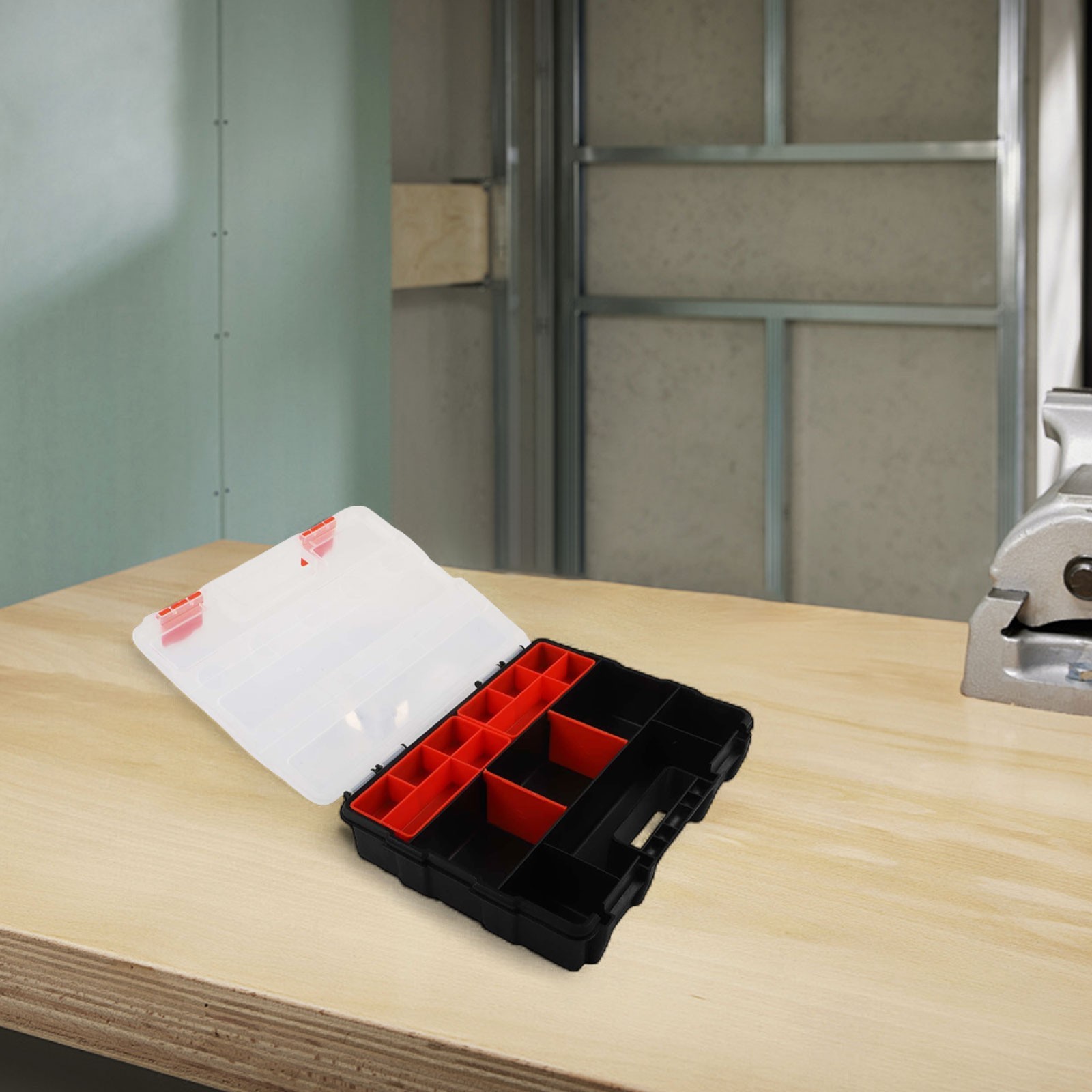 Sturdy Plastic Toolbox with Adjustable Compartments for Hardware and Parts
