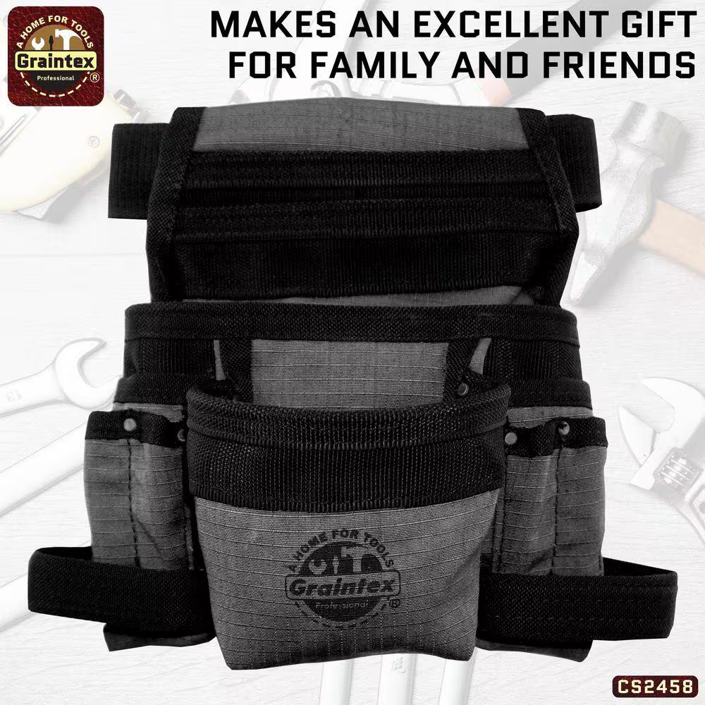 10-Pocket Black Canvas Finisher Tool Pouch with Belt