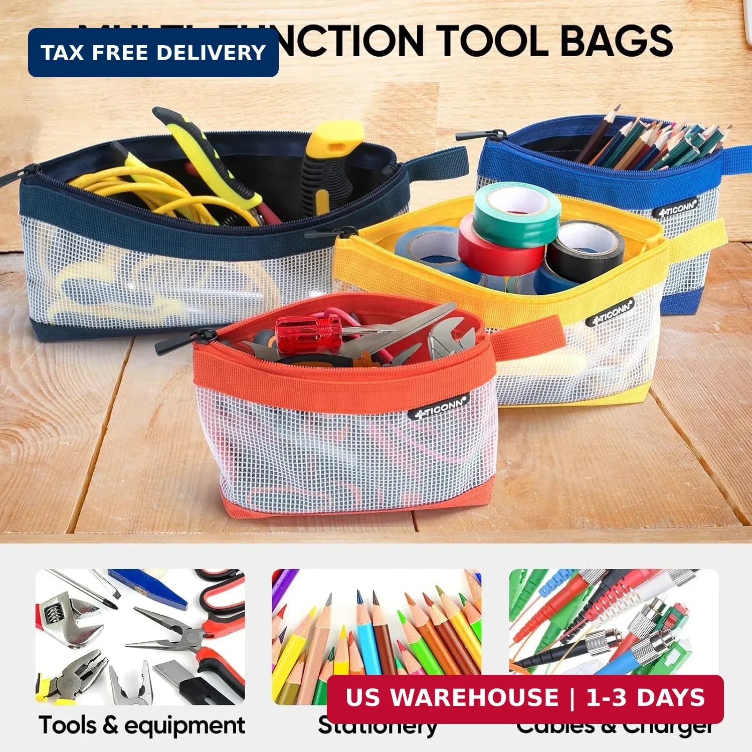TICONN Tool Pouch, 1680D Oxford Small Tool Bag, Tool Pouches with Zipper, Clear