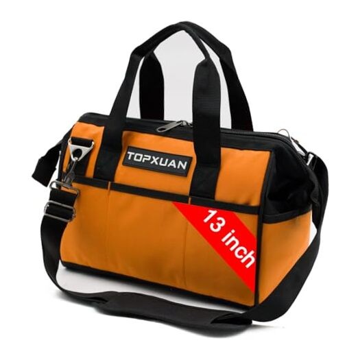 13″ Waterproof Orange Tool Bag with 18 Pockets – Wide Mouth Organizer
