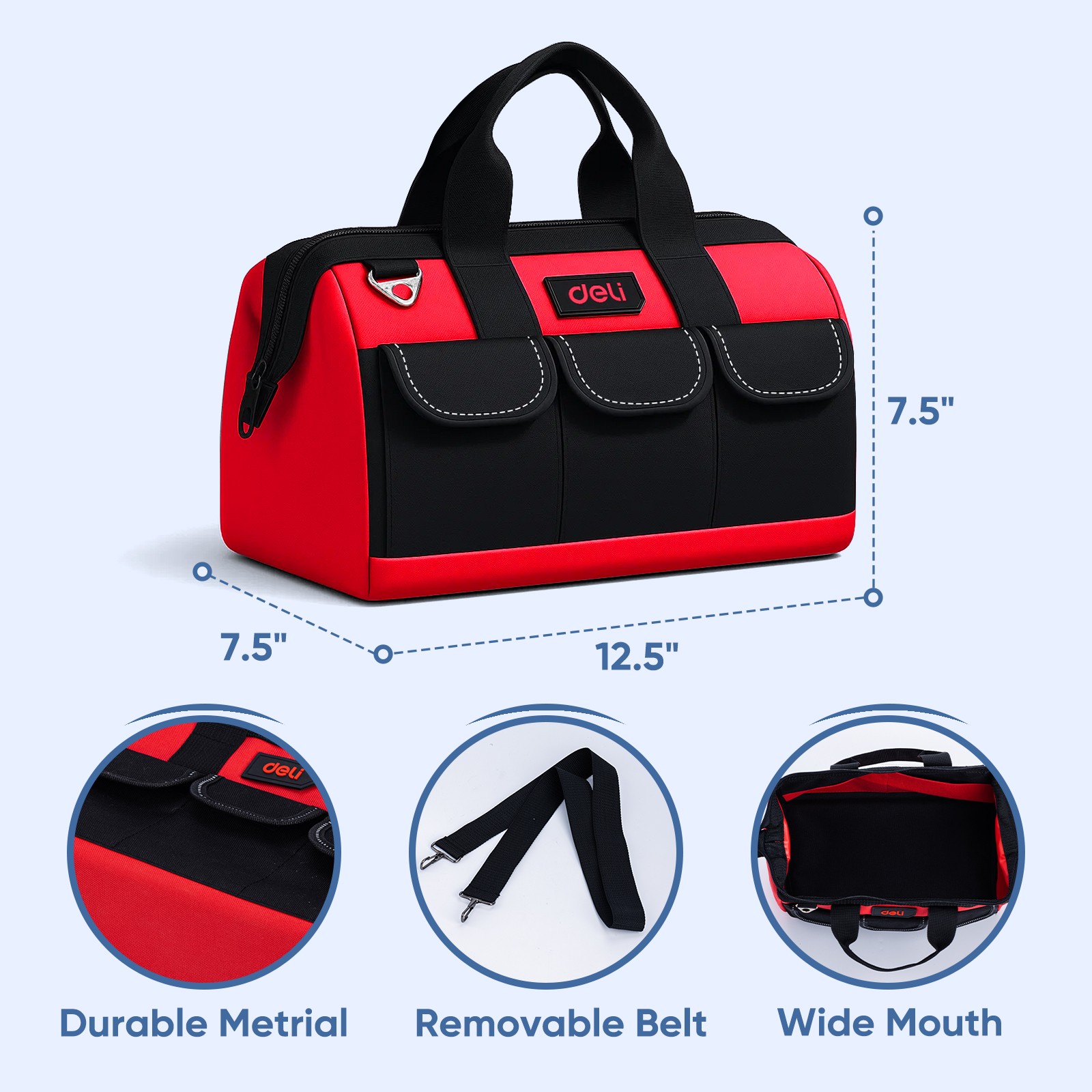 Steelite 13in Heavy Duty Contractor Tool Bag with Double-Sided Pockets & Strap
