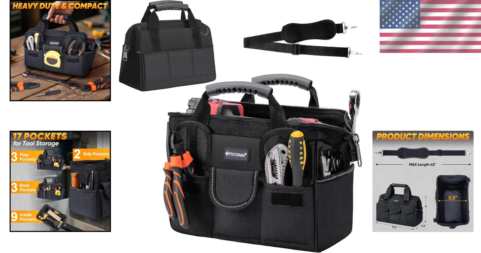 Heavy-Duty 600D Oxford Fabric Tool Bag with Reflective Strips, 100 kg Capacity