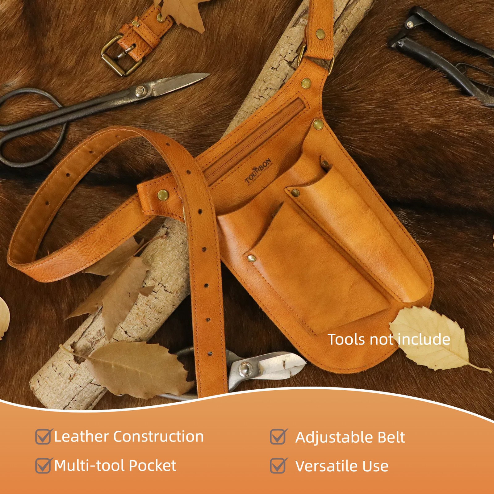 TOURBON Leather Gardening Tools Belt Florist Holder Bag Utility Pouch Phone Case