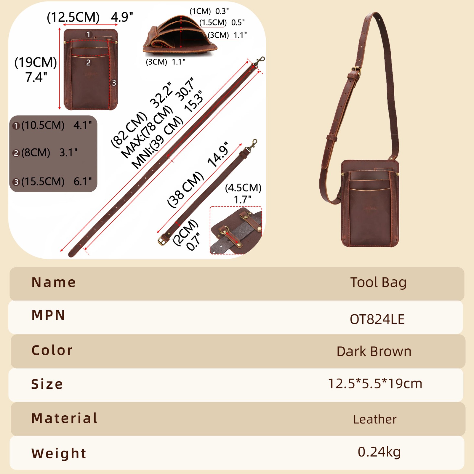 TOURBON Leather Garden Tool Florist Belt Pouch Tool Pocket Phone Case Sling Pack