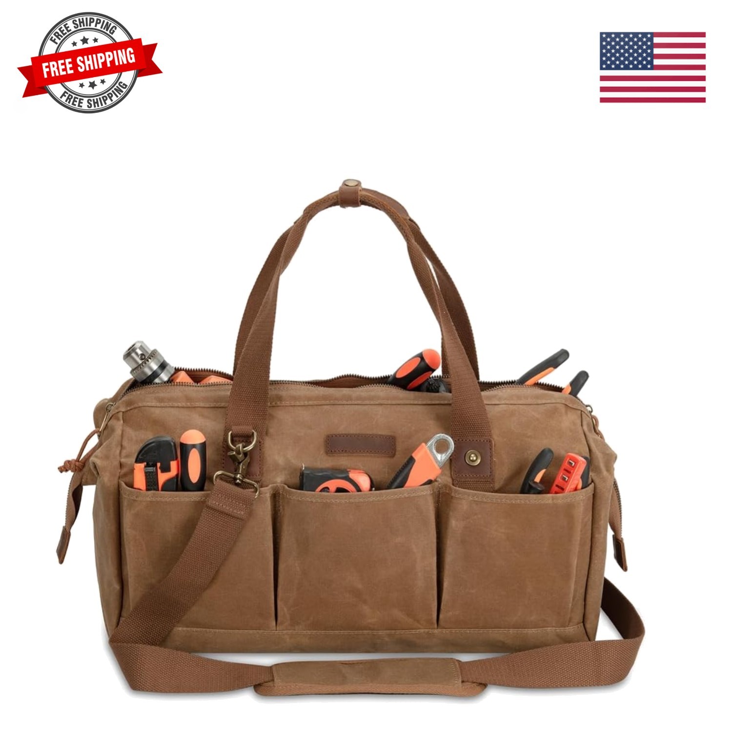 Heavy Duty 18-Inch Tool Bag with 12 Pockets, Large Zippered Tool Organizer, P…