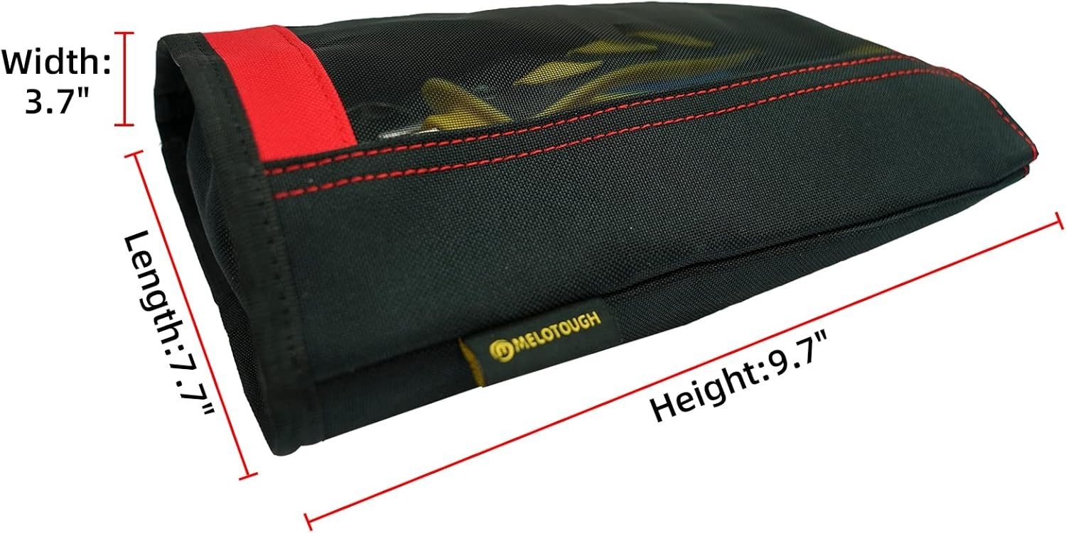 Red Canvas Tool Bag, Heavy Duty Zipper Pouch, Mesh Window, Hanging Grommet St…