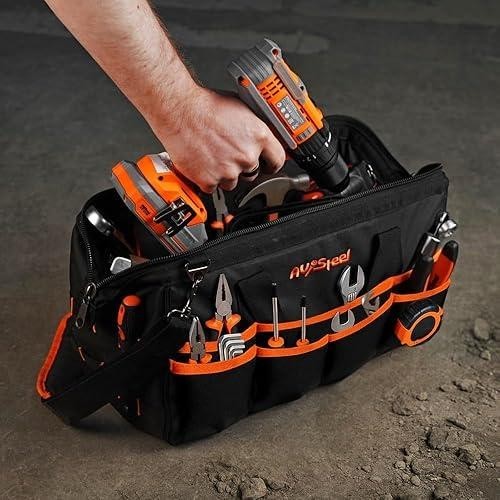 Tool Bag Wide Mouth 16 Pockets Adjustable Shoulder Strap Tool Clip Oxford 1680D
