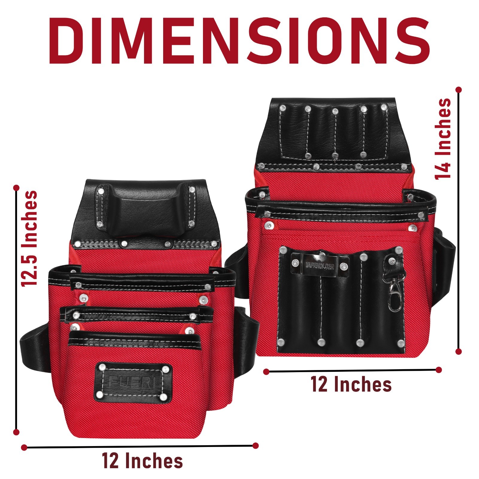 FUERI Heavy Duty 26 Pocket Leather Tool Belt pouch for Men Electrician Carpenter