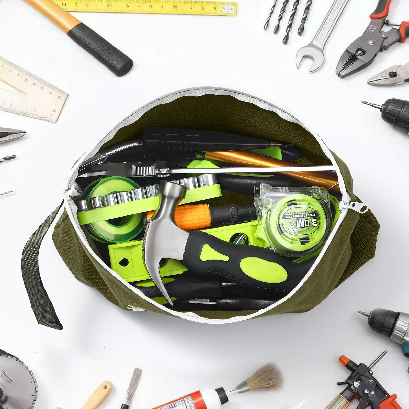 Xzenuo Small Tool Bag, 16oz 12 inch Pouches with 12.5 inches, Green