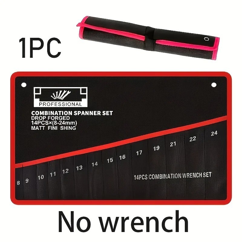 Portable 14-Pocket Tool Roll Up Bag Durable Wrench Organizer for Garage Workshop