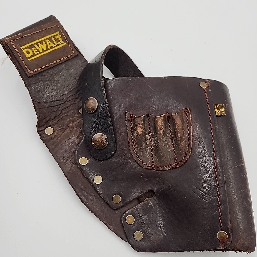 Vtg DeWalt Leather Drill Holster Pouch for Carpenter Electric Tool Belt CC-411DW