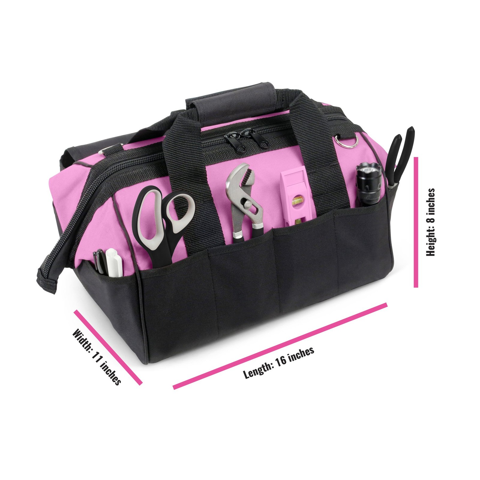 Pink Power Tool Bag for Women -16″ Tote w/ 16″ x 12″ x 9″, pink