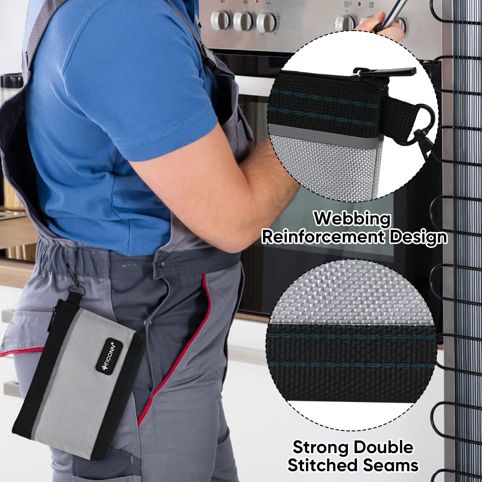 Ticonn Tool Pouches Zipper 1680D Oxford Small Tool Bags Waterproof Utility Bag