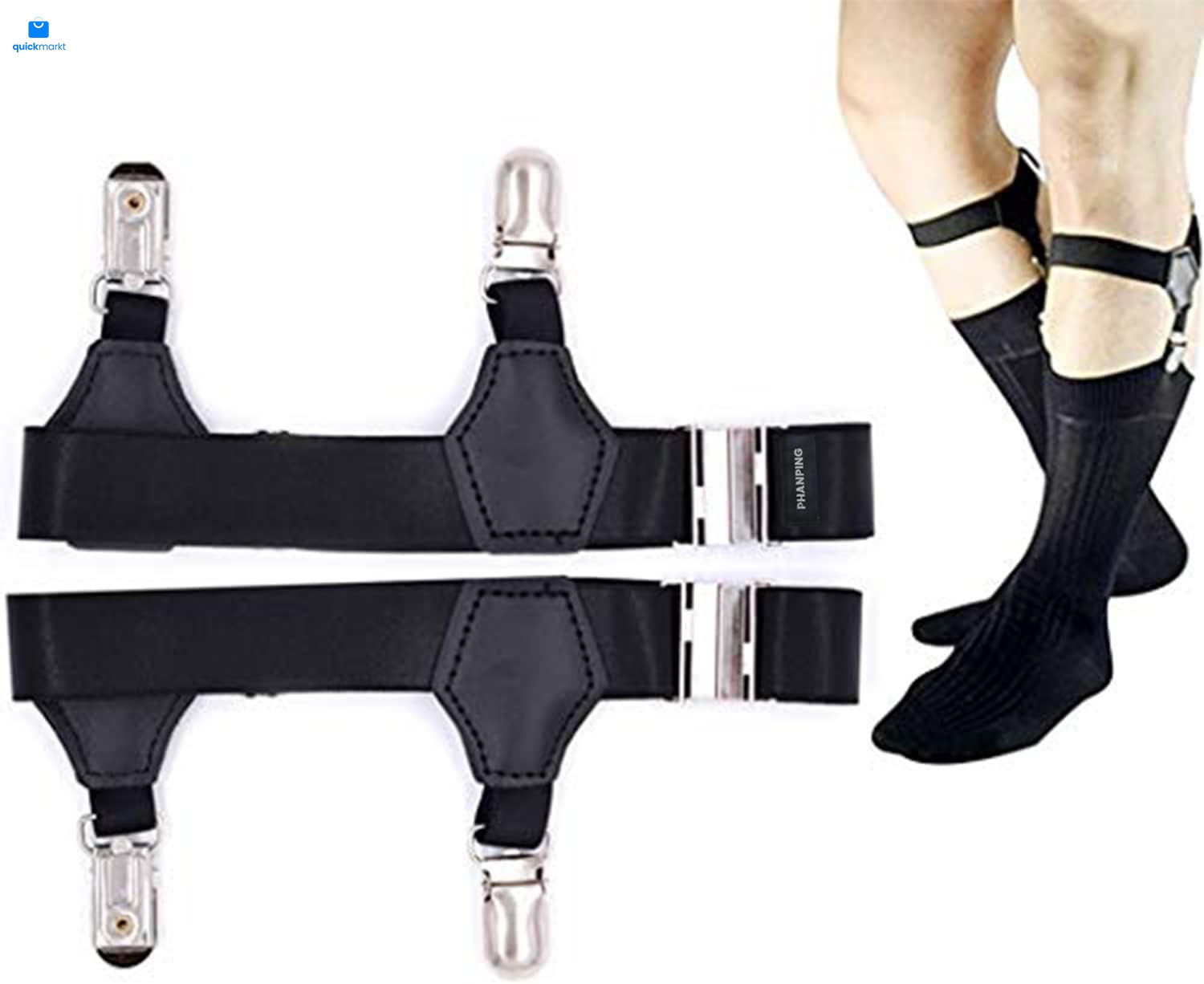 Mens Sock Garters Belt Adjustable 2-pack Sturdy Clip One pair, Black Pair