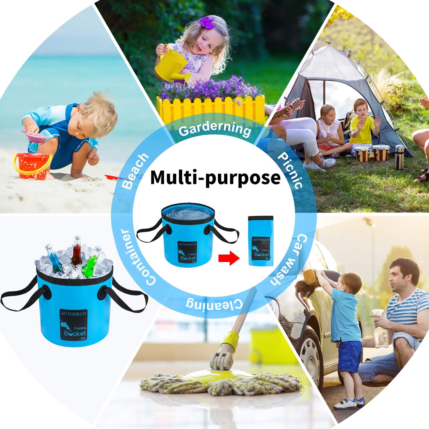 AUTODECO Collapsible Bucket 5 Gallon Container Folding Water Bucket Portable …
