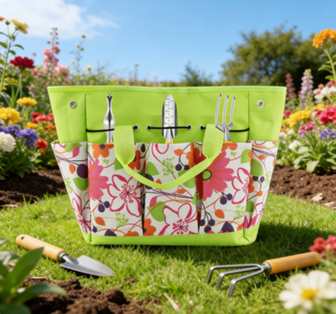 Floral Garden Tool Storage Bag 600D Oxford Cloth 34x17x30cm Lightweight 0.35kg