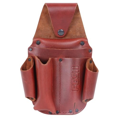 Leather Electrician Tool Pouch – Pocket Caddy Clip On Tool Pouch with Cherry