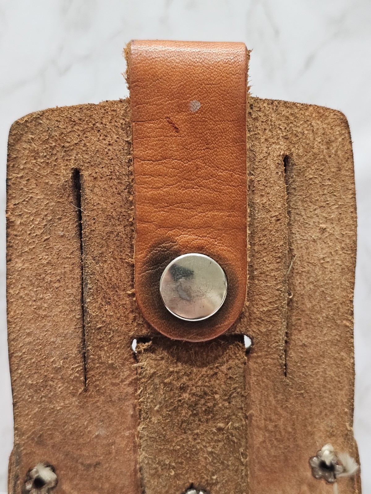 Vintage Tool Holster Cowhide Leather Nicholas No 419 Brown USA Button For Belt