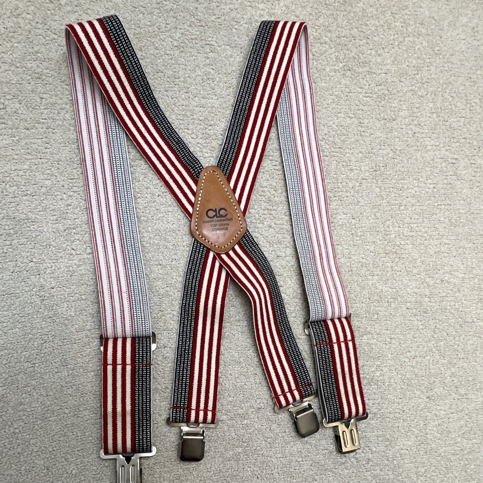 CLC Custom LeatherCraft Adjustable Leather Suspenders, Red/White/Black, 1pc