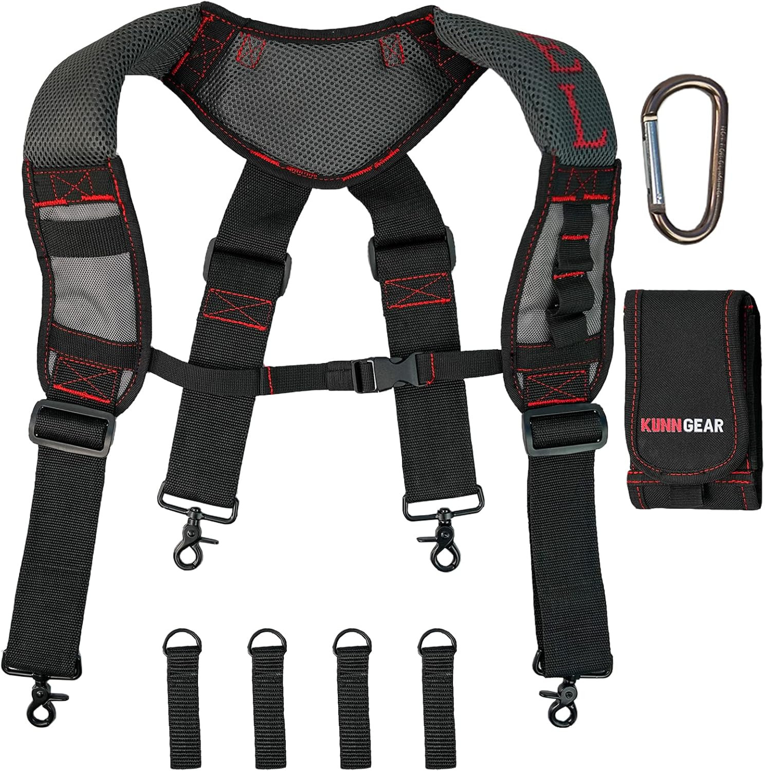 Comfortable Padded Tool Belt Suspenders with Phone Case & Attachment Loops