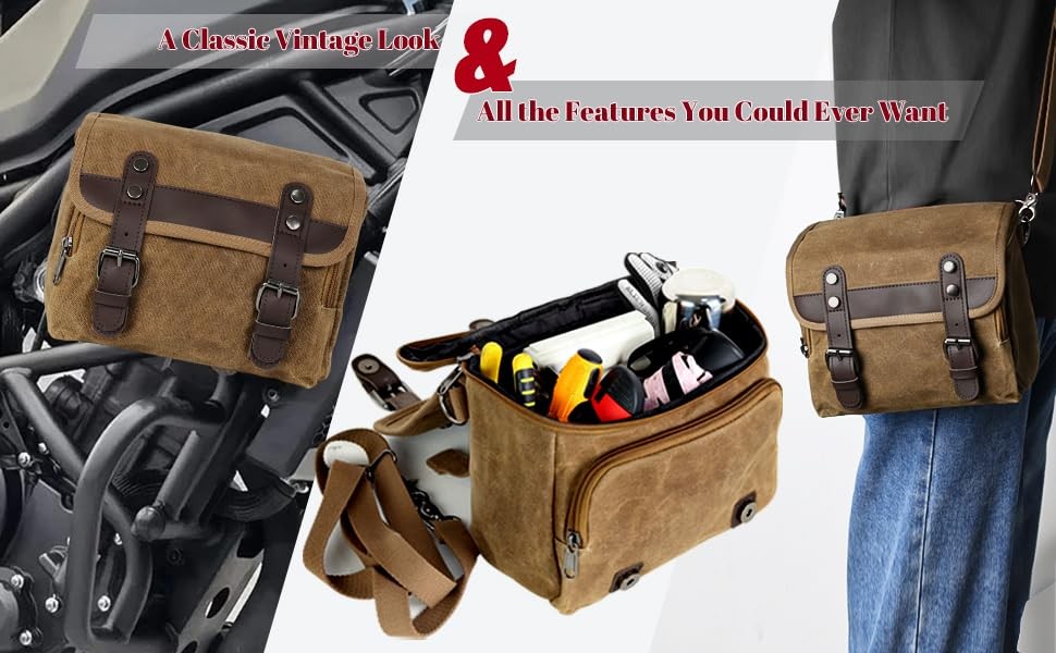 Motorcycle Bags Vintage Motorcycle Tool Bag Waterproof Messenger Bag Bike Tan…