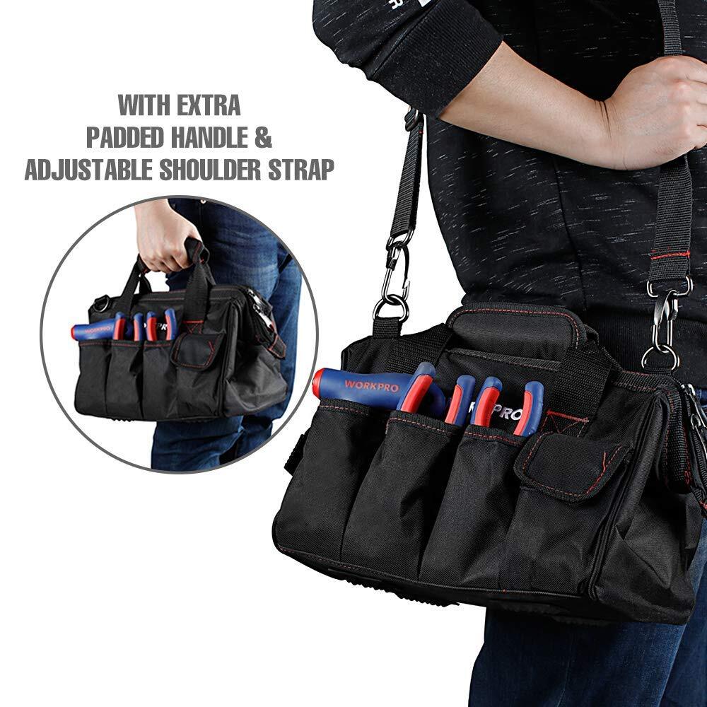 Workpro 12-inch Close Top Wide Mouth Storage Tool Bag 500D Polyester Fabric Bags