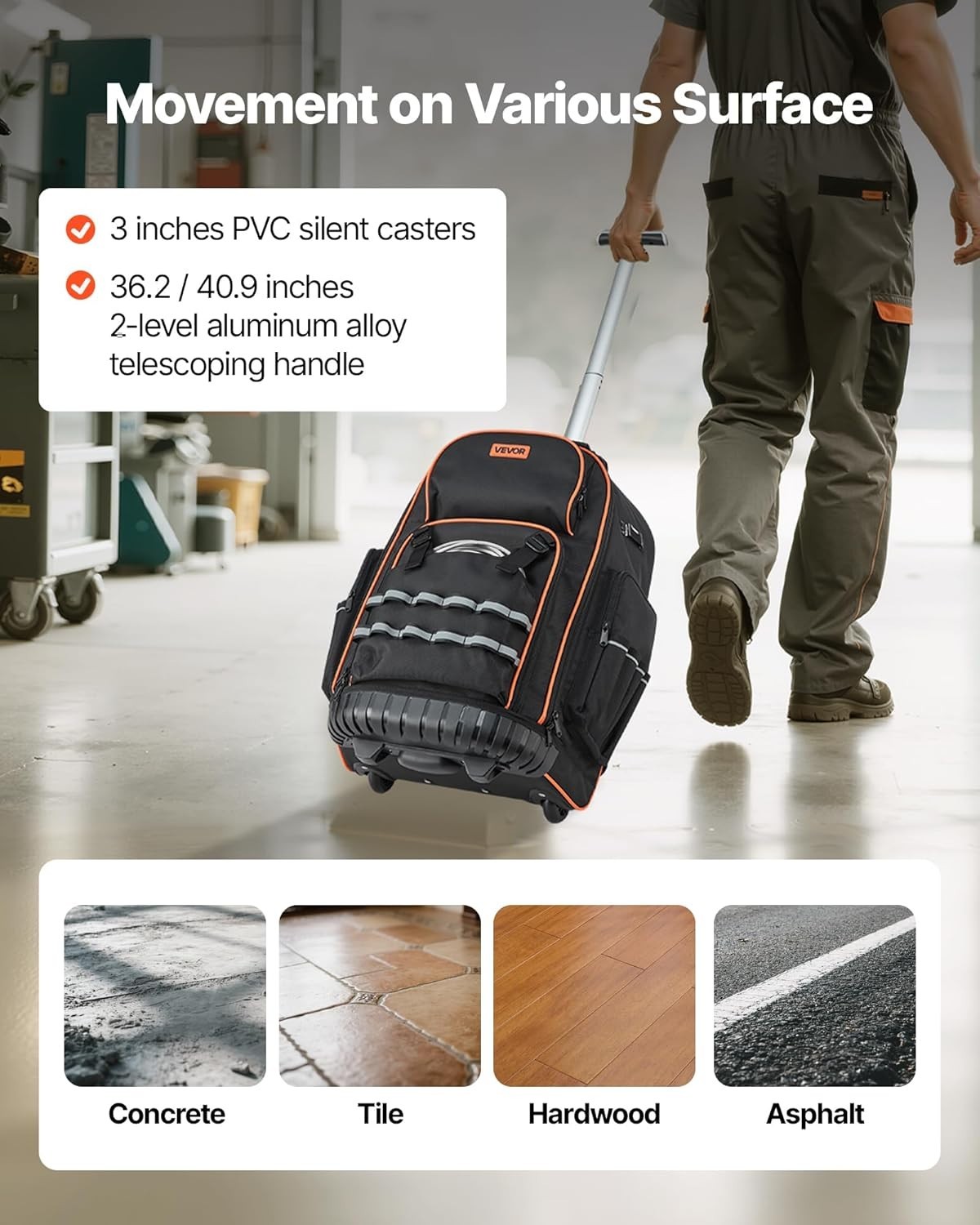 Professional Heavy Duty Tool Backpack with Wheels – 110 lbs Capacity, 72 Pockets