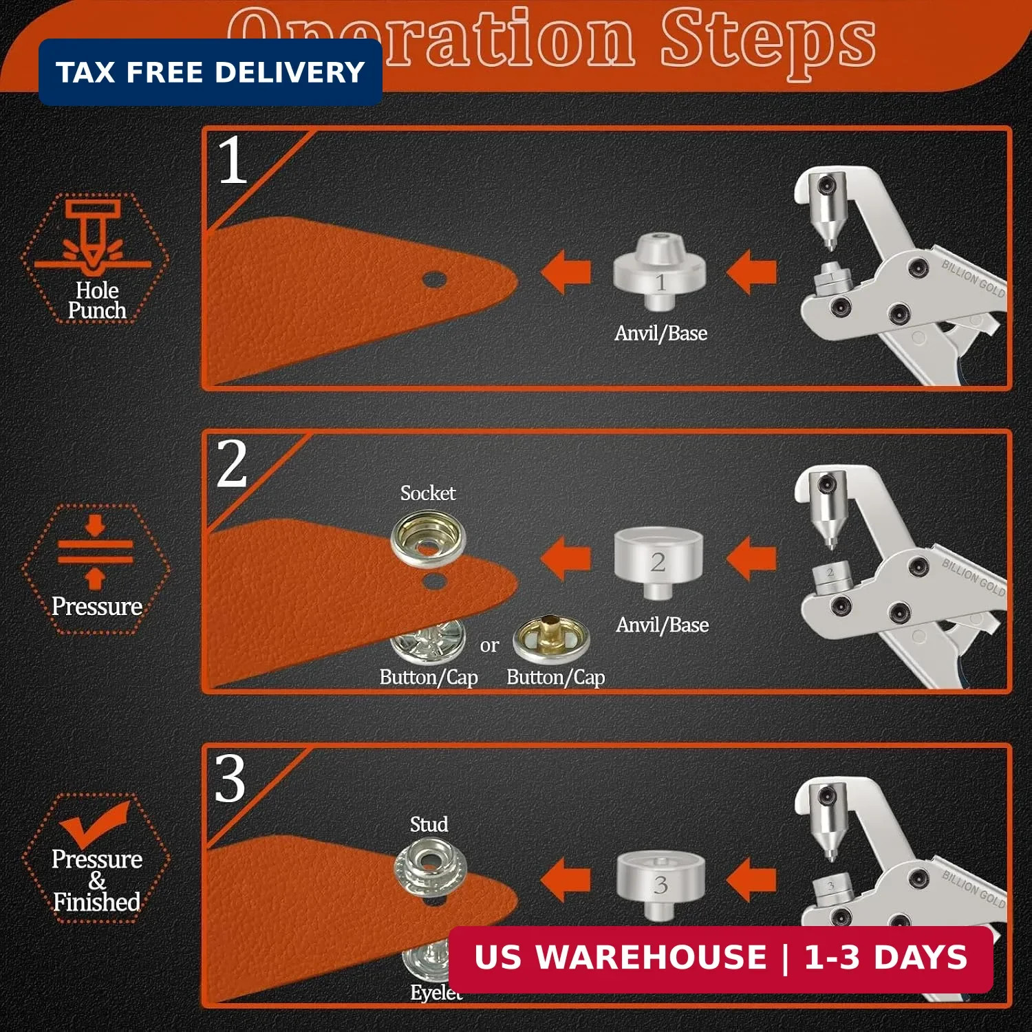 Canvas Snap Kit Heavy-Duty Tool for Boat Covers Leather Tarps 20 Sets Buttons