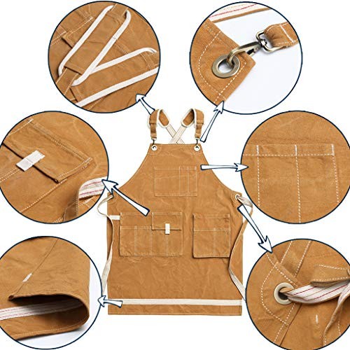 Water-Resistant Work Aprons Heavy Duty Adjustable:L to XXXL Yellowish Brown
