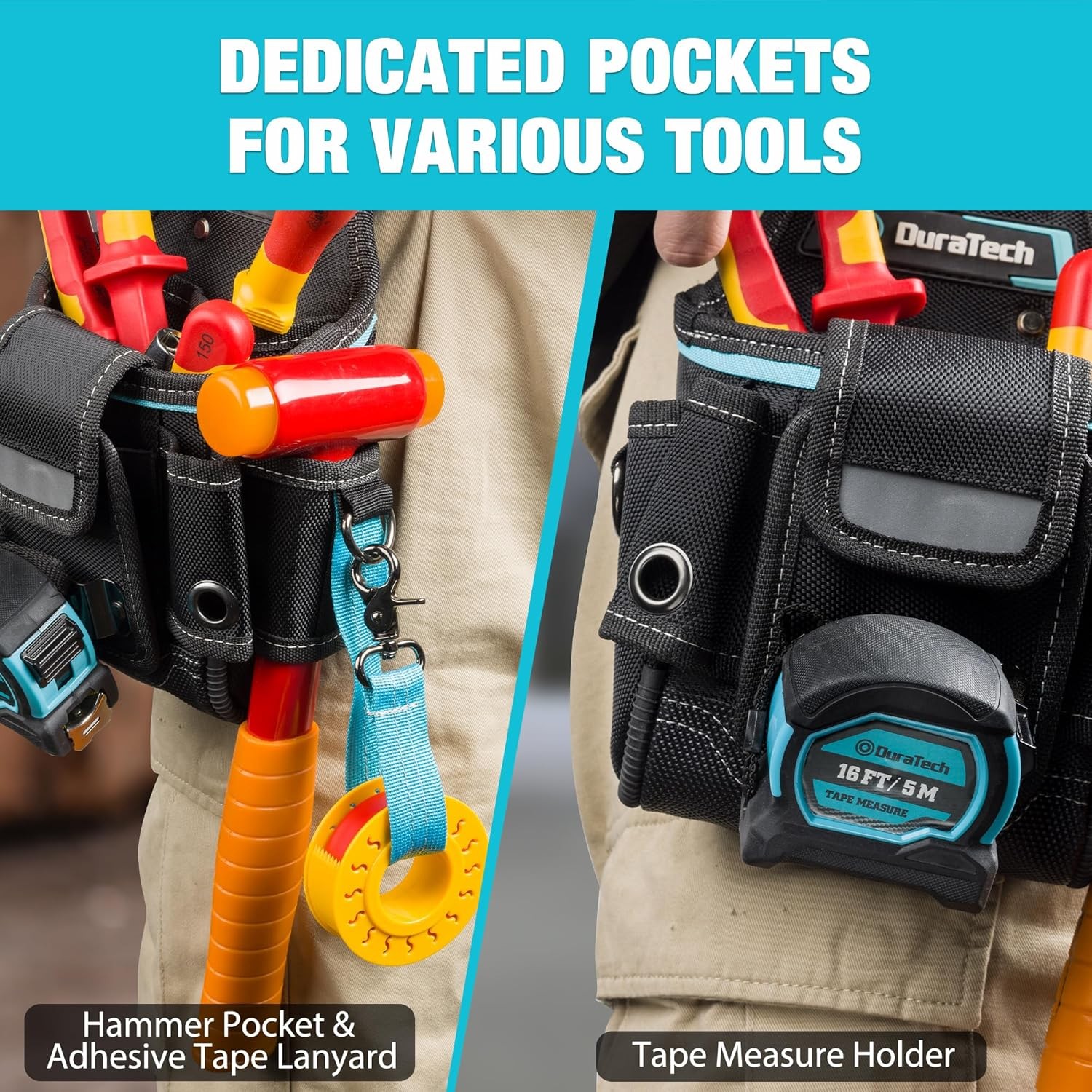 DuraTech Tool Pouch with Belt Clip, Electrician Tool Pouch with Tape Measure Hol