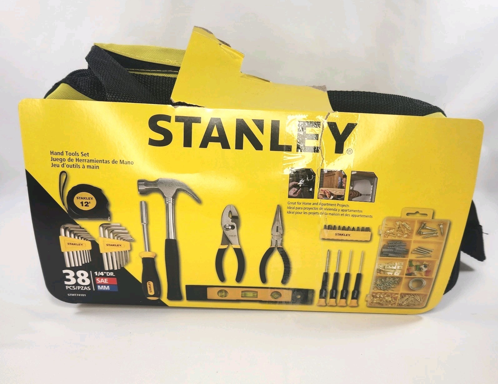 38 Pc. Stanley Hand Tools Set For Household STM17401 Yellow/Black Tote Bag